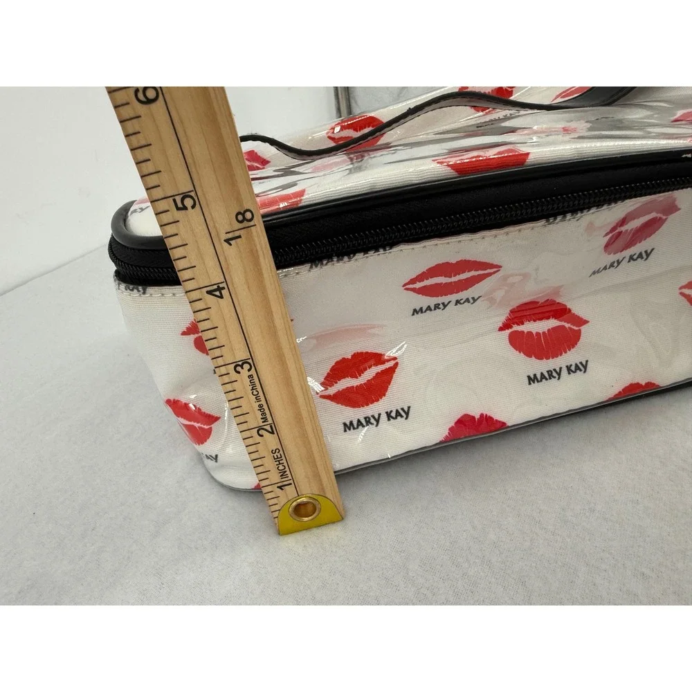 Mary Kay Makeup Bag White Red Lip Print Zippered Travel Case